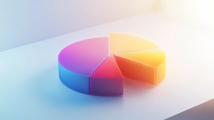 Obraz premium A colorful pie chart displayed on a white surface, showcasing different segments in gradient hues, illustrating data visualization concepts.