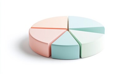 Obraz premium This image features a stylized pie chart divided into four sections, each with a soft pastel color, representing data visualization or statistical information.