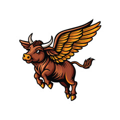 Detailed vector engraving of a flying cow, a whimsical farm animal illustration suitable for whimsical designs or children's books.