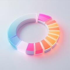 Obraz premium The image features a stylized circular chart with segmented sections in gradient colors, representing data visualization or statistical information.