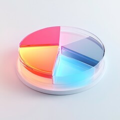 Obraz premium A 3D pie chart with four segments in gradient colors, representing data visualization in a modern design.