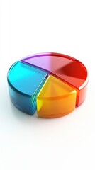 Obraz premium A colorful 3D pie chart displaying segments in various shades, representing data visualization. The chart serves as a tool for illustrating proportions and comparisons in information.