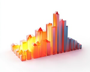 Fototapeta premium A colorful 3D bar chart representation, showcasing varying heights in a gradient of orange to blue, symbolizing data visualization and analysis.