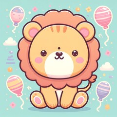Fototapeta premium Whimsical Lion in Pastel Wonderland. Cute Cartoon Animal.