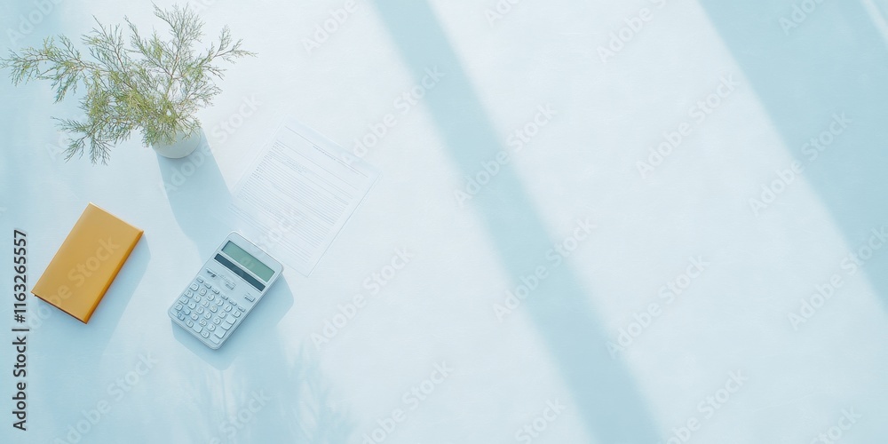 Aufkleber minimalist workspace with calculator and financial spreadsheet in soft natural light