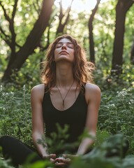 Woman Meditating in Forest