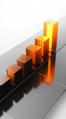 The image features a series of ascending bars in a gradient of gold colors, representing growth or progress, likely related to business metrics or financial data visualization.