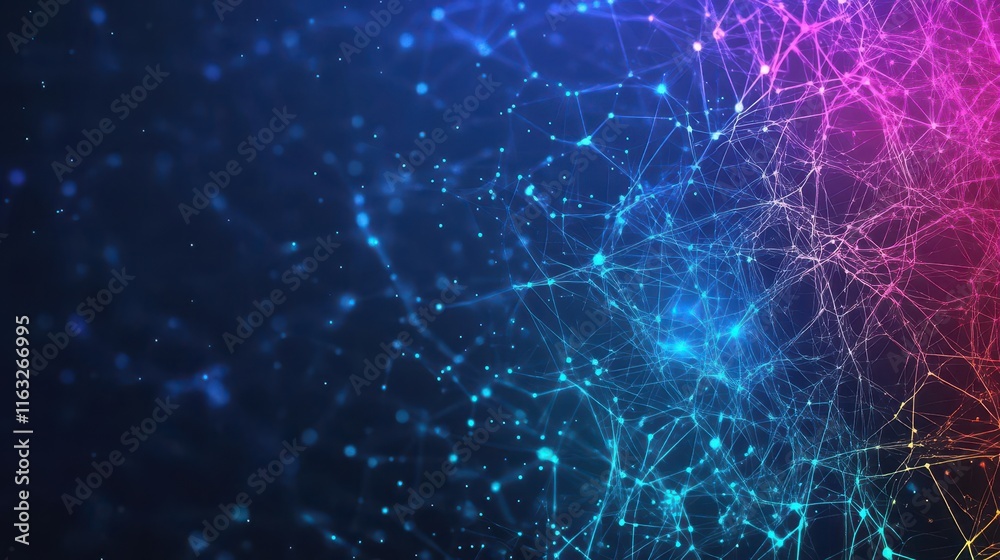 Poster Abstract digital network with vibrant colors showcasing interconnected nodes and data flow in a futuristic design.