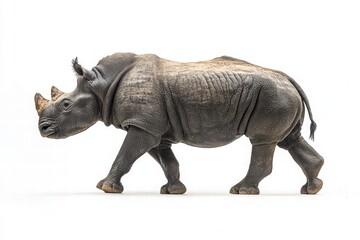 Obraz premium A detailed model of a rhinoceros, showcasing its unique features and robust body, set against a plain background.