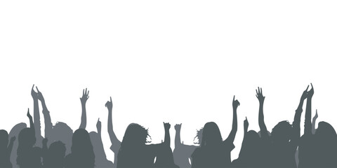 Crowd silhouette of the audience in the middle of the concert, capturing the moment with raised hands and mobile phones in hand. for music concert background, event and festive party
