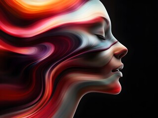 Abstract Woman's Face in Colorful Swirls