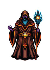 Fototapeta premium A regal high elf wizard, piercing eyes, flowing silver hair, holding a glowing crystal staff, ornate robes, majestic pose, fantasy art style.