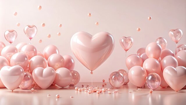 Romantic Celebration with Pink Heart Balloons and Confetti