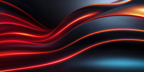 Obraz premium A dynamic wave pattern in vibrant reds and blues, creating a mesmerizing flow of light against a dark background.