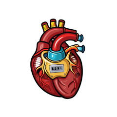 Naklejka premium Illustrate the anatomical placement of a single-chamber artificial cardiac pacemaker in a human chest, showing the leads extending to the heart.