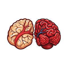 Illustrate the contrasting mechanisms of ischemic and hemorrhagic stroke, depicting brain anatomy affected by blocked and ruptured blood vessels respectively.