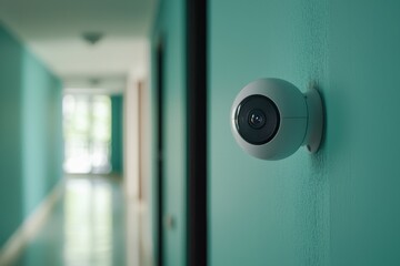 Monitoring action with smart camera interior hallway photography modern home close-up security concept