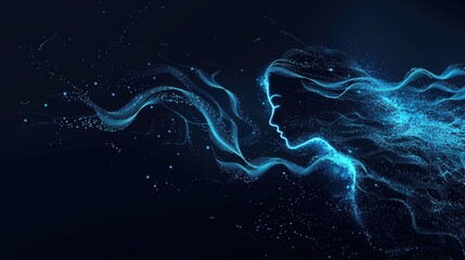 Digital Portrait of a Woman with Flowing Hair