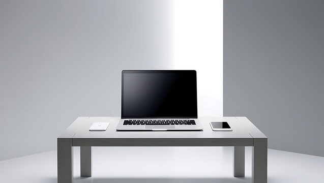 Modern workplace with computer. Network design on screen