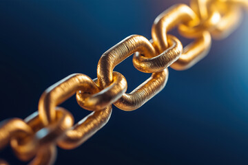 Obraz premium Close-up view of a shimmering gold chain link against a dark background