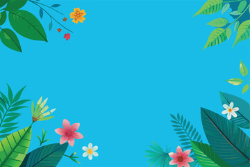 Design a serene nature-themed background image featuring harmonious elements of water, earth, sky, and plants.  Illustrate a tranquil, peaceful scene.