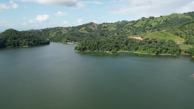 Aerial view of the reservoir Presa de Hatillo near Cotui in the S&aacute;nchez Ram&iacute;rez province of the Dominican Republic