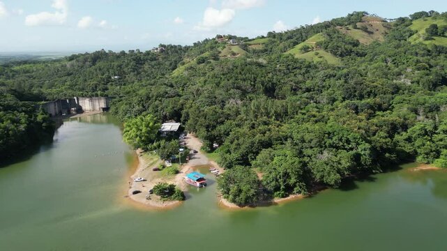 Aerial view of the reservoir Presa de Hatillo near Cotui in the S&aacute;nchez Ram&iacute;rez province of the Dominican Republic