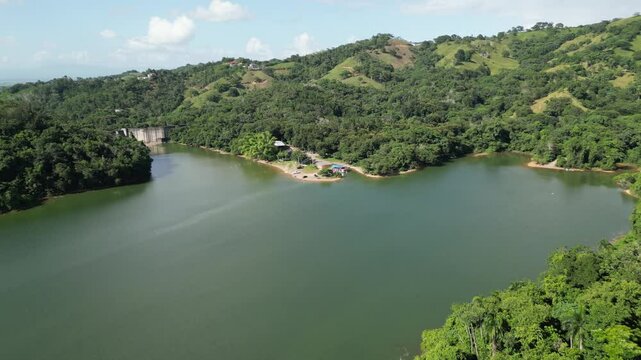 Aerial view of the reservoir Presa de Hatillo near Cotui in the S&aacute;nchez Ram&iacute;rez province of the Dominican Republic