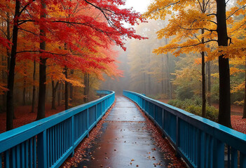 A bridge with a blue bridge in the background