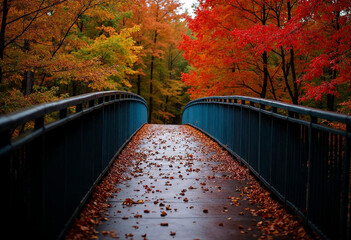 A bridge with a blue bridge in the background