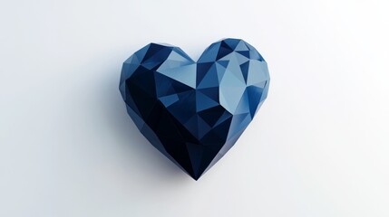 Fototapeta premium Dark blue heart isolated on white background. Low poly origami style gradient graphic illustration with tangled and geometric triangle shapes