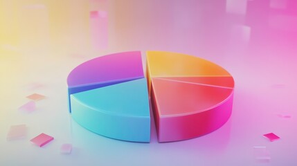 Fototapeta premium A stylized pie chart divided into segments of different colors, representing data visualization or statistical information.