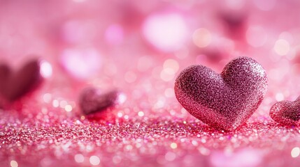 Obraz premium Romantic heart bokeh lights on soft pink background, abstract love theme
