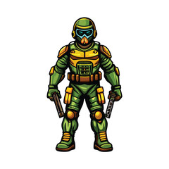 A hyperrealistic action figure doll engaged in intense combat, showcasing detailed weaponry and dynamic posing.