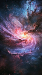 A vibrant galaxy with swirling colors of purple and blue