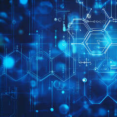 Fototapeta premium Blue digital hexagon design, Tech Hexagon Grid