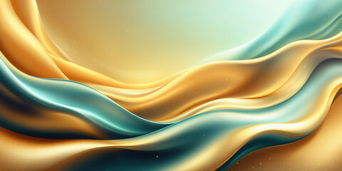 Obraz premium Flowing waves of gold and teal create a serene and luxurious abstract background, evoking a sense of calm and elegance.