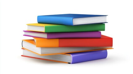 A colorful stack of books, a symbol of education and knowledge, isolated on white