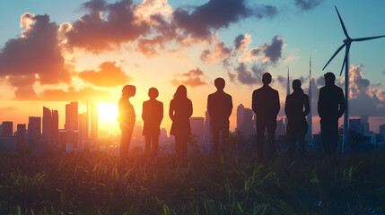 Design professional background images for leadership conferences that show diverse business leaders collaborating on sustainable energy with a focus on asset optimization and proactive growth