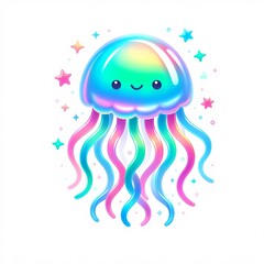 Fototapeta premium Charming Jellyfish in Holographic Colors