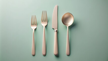 Elegant Rose Gold Flatware Set on a Pale Green Background