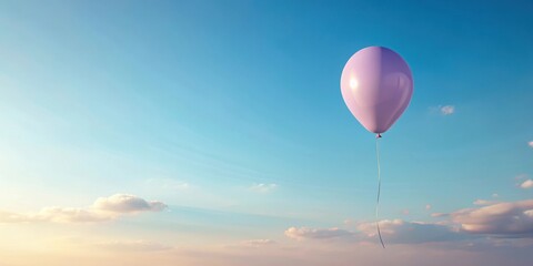 Fototapeta premium A single lavender balloon floats gently on a tranquil sky, amidst soft clouds at sunset