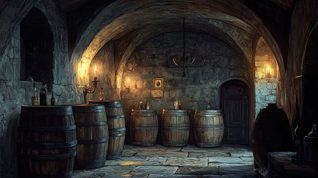 Medieval Wine Cellar: Dark, Mystical, and Atmospheric