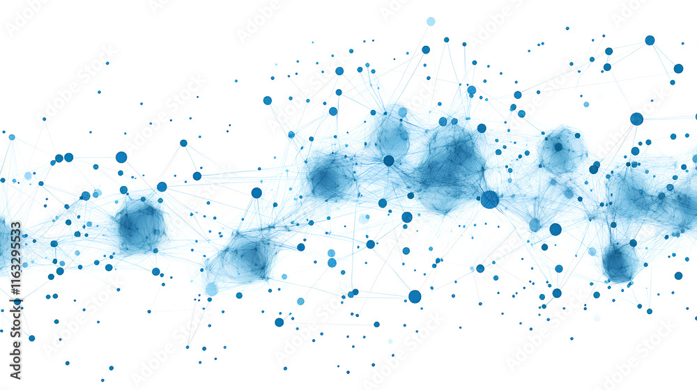 Poster abstract cloud computing technology with blue wireframe graphics and nodes on a white background. co