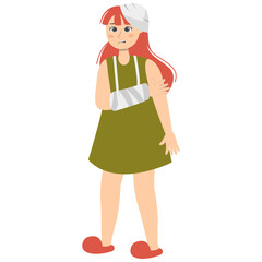 Woman with Injury. Medical Care Process. Vector Character Illustration.