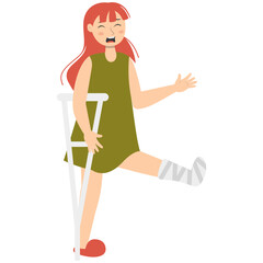 Woman with Injury. Medical Care Process. Vector Character Illustration.