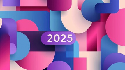 Fototapeta premium Vibrant Abstract Geometric Pattern with 2025 Integrated Futuristic Backdrop for Advertising Marketing and Branding Promotions