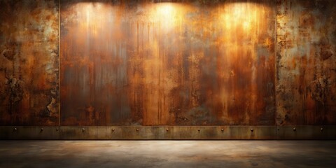 Rustic Industrial Room Setting with Aged Metal Wall and Floor