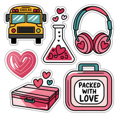 set of valentines school icons 