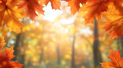 Autumn Maple Leaves Frame Forest Background